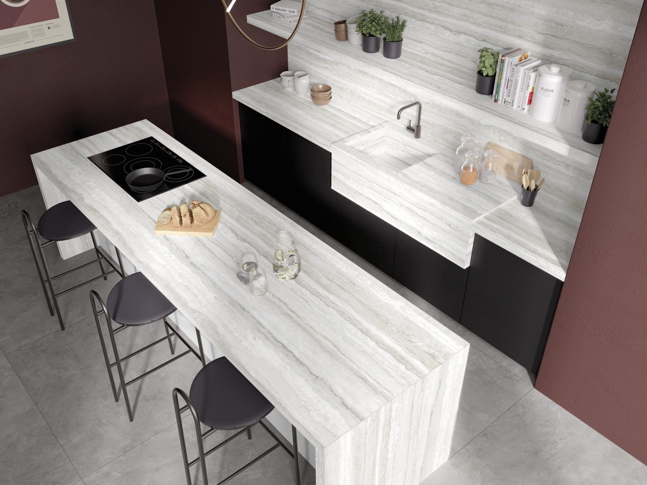 Lapidura Heaven Travertino White 12mm Porselen Tezgah - Görsel 2